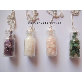 Attract Love Stone Bottle Chakra Chain Pendulum Crystal Amethyst Rose Quartz Green Aventurine