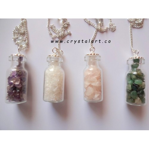 Attract Love Stone Bottle Chakra Chain Pendulum Crystal Amethyst Rose Quartz Green Aventurine