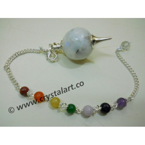 Rainbow Moonstone Ball Pendulum With Chakra Chain