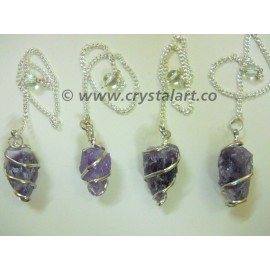 Amethyst Agate Wire Wrapped Natural Pendulum