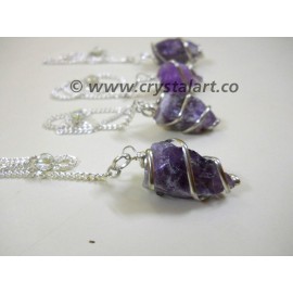 Amethyst Agate Wire Wrapped Natural Pendulum