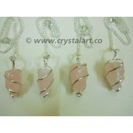 Rose Quartz Wire Wrapped Natural Pendulum