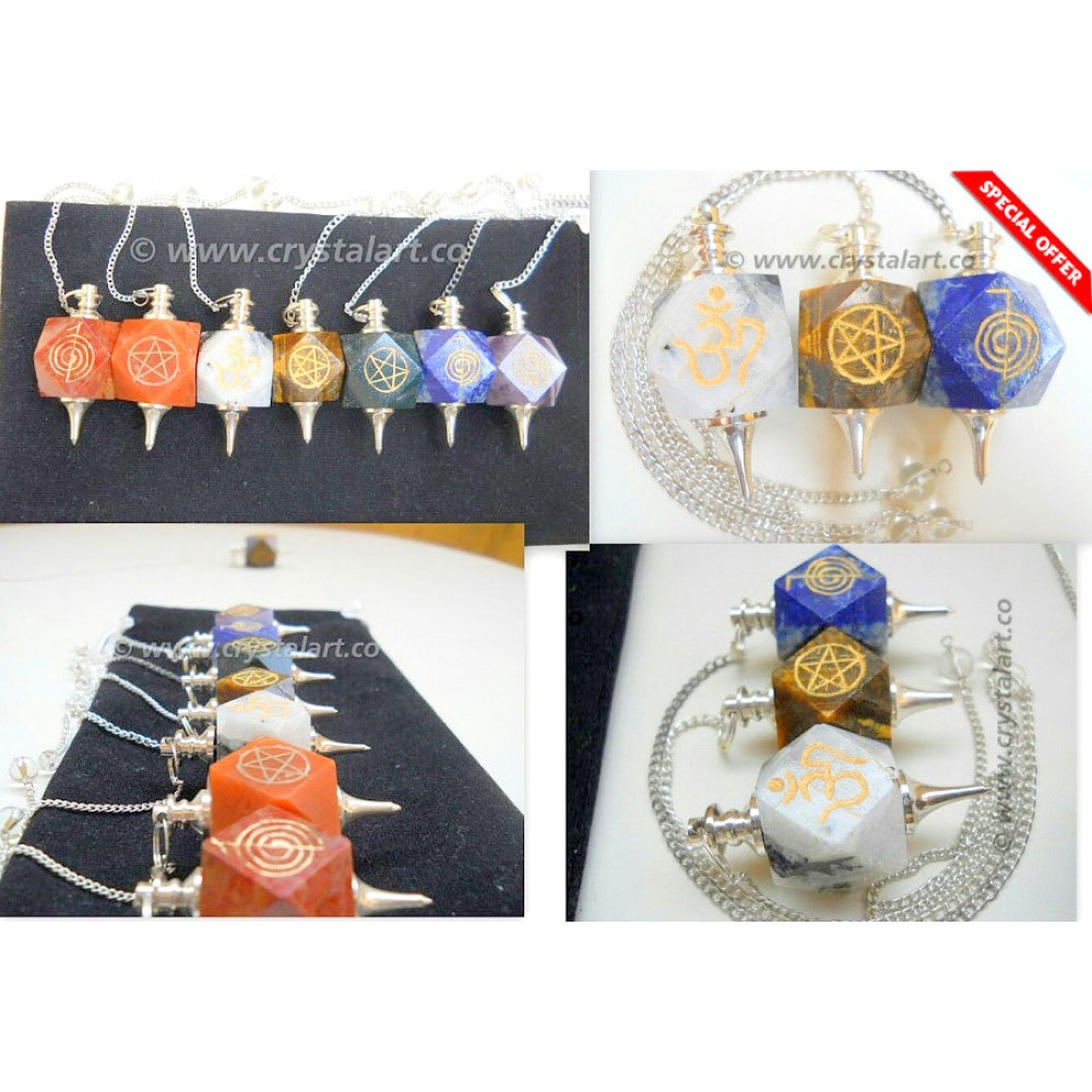 7 Chakra Hexagone Reiki Symbol Pendulum Set