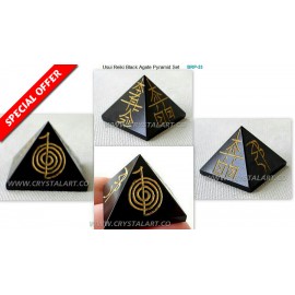 Black Agate Usui Reiki Pyramid Set