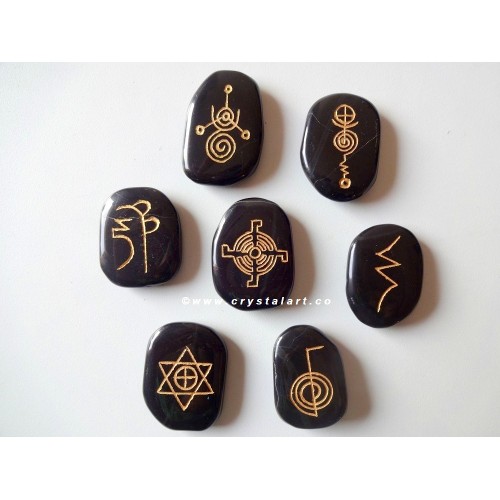 Black Agate Uneven shape Karuna Reiki Rune set