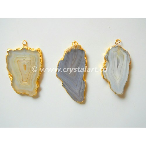 Assorted Banded Agate Natural Design Electroplated Slices Pendants