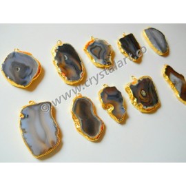 Black Banded Agate Natural Design Electroplated Slices Pendants