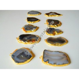 Black Banded Agate Natural Design Electroplated Slices Pendants