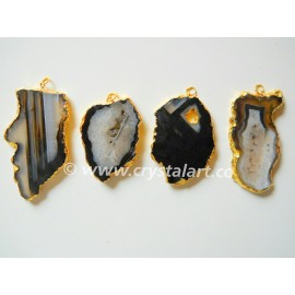 Black Banded Onyx Natural Design Electroplated Slices Pendants