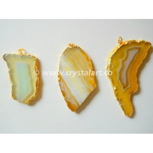 Yellow Onyx Natural Design Electroplated Slices Pendants