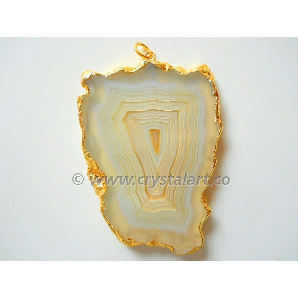 Yellow Banded Agate Natural Assorted Electroplated Slices Pendants