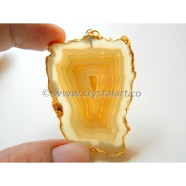 Yellow Banded Agate Natural Assorted Electroplated Slices Pendants