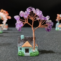 25 Beads Amethyst Baby Tree House 7 Chakra Crystal Tree Showpiece Good Luck and Positive Energy Showpiece for Living Room Natural Healing Gemstones Money Tree Lucky Tree for Good Luck