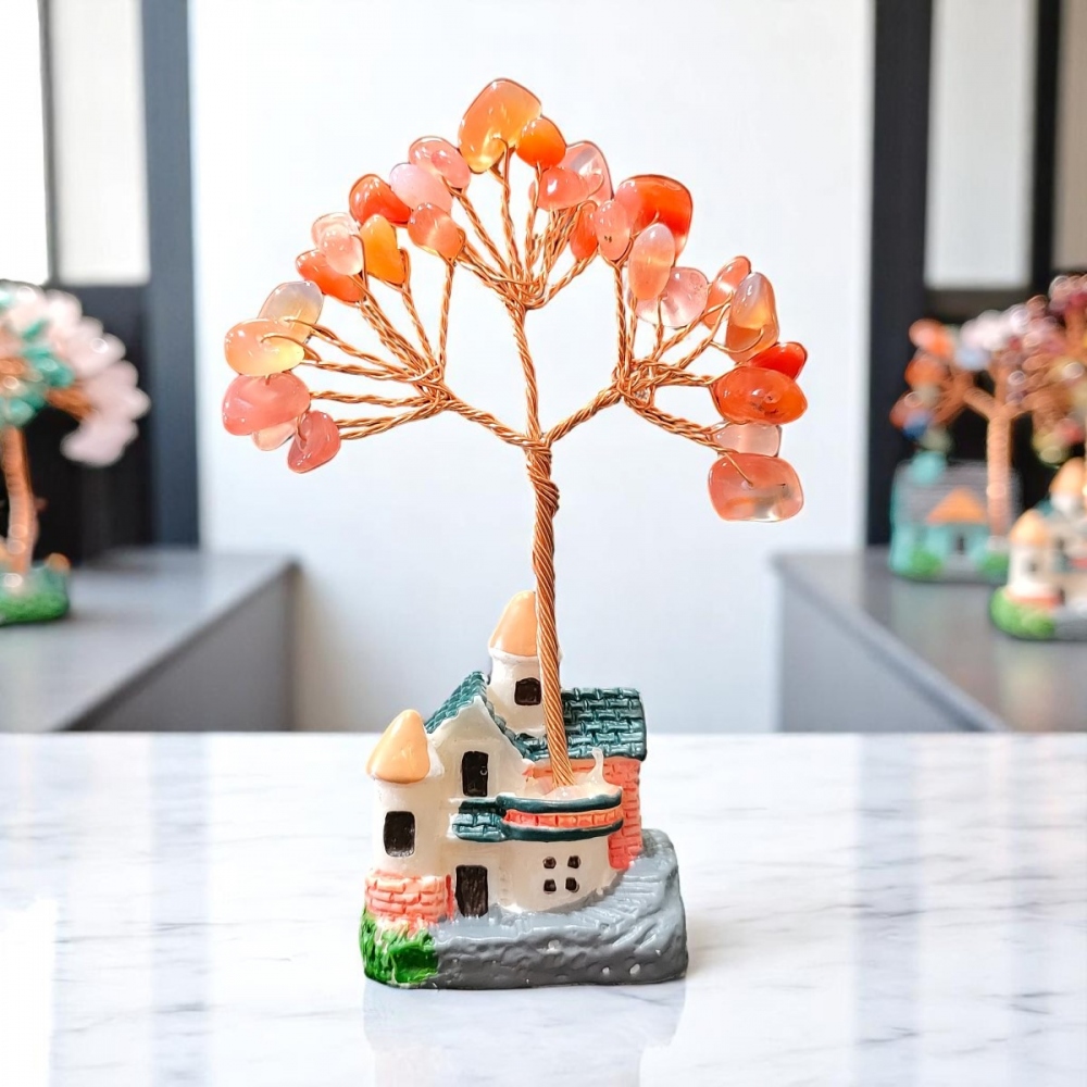 25 Beads Mix Gemstone Baby Tree House 7 Chakra Crystal Tree Showpiece Good Luck and Positive Energy Showpiece for Living Room Natural Healing Gemstones Money Tree Lucky Tree for Good Luck