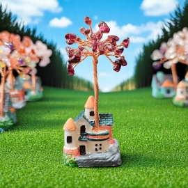 25 Beads Red Garnet Baby Tree House 7 Chakra Crystal Tree Showpiece Good Luck and Positive Energy Showpiece for Living Room Natural Healing Gemstones Money Tree Lucky Tree for Good Luck