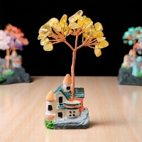 25 Beads Citrine Quartz Baby Tree House 7 Chakra Crystal Tree Showpiece Good Luck and Positive Energy Showpiece for Living Room Natural Healing Gemstones Money Tree Lucky Tree for Good Luck