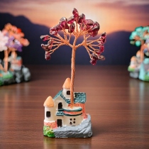 25 Beads Red Garnet Baby Tree House 7 Chakra Crystal Tree Showpiece Good Luck and Positive Energy Showpiece for Living Room Natural Healing Gemstones Money Tree Lucky Tree for Good Luck
