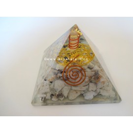 Rainbow moonstone Flower Of Life Symbol With Crystal Point Orgone Energy Pyramid