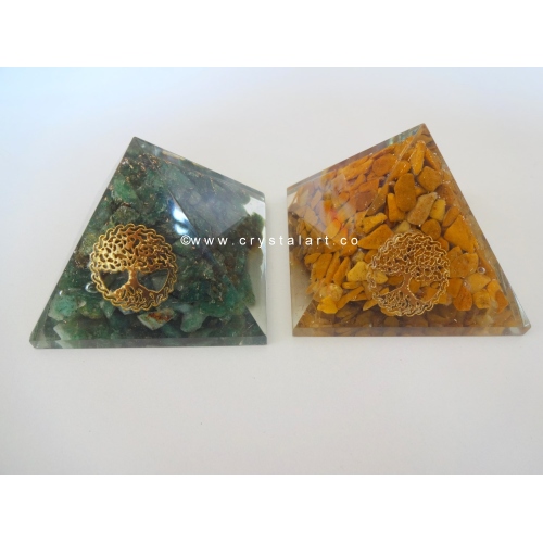 Mix Aventurine Tree Of Life Symbol With Crystal Point Orgone Energy Pyramid