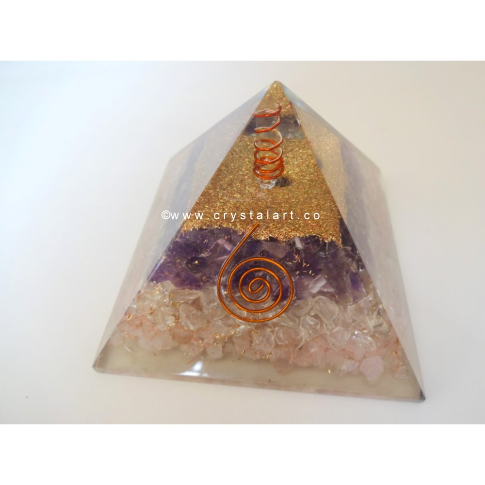 Amethyst Agate Crystal & Rose Quartz Layer Orgone Pyramid