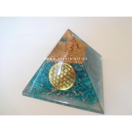 Aqua Blue Crystal Flower Of Life Symbol Orgone Pyramid