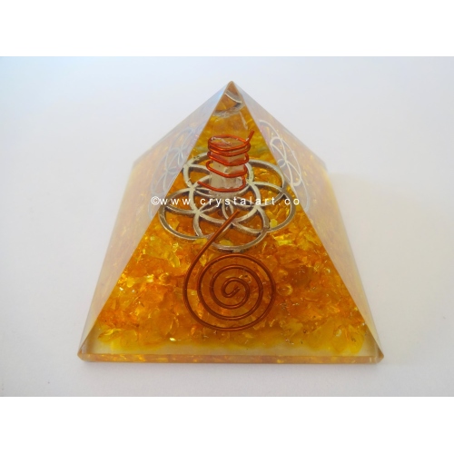 Citrine With Flower Of Life Symbol Orgone Energy Pyramid