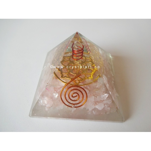 Rose Quartz Metal Symbol Orgone Pyramid