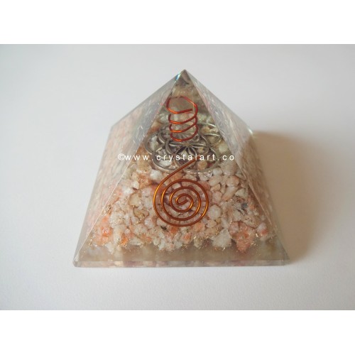 Sunstone With Metal Flower Of Life Symbol Orgone Pyramid