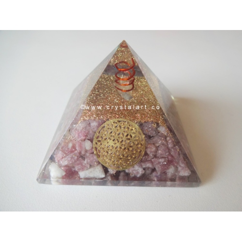 Lepidolite With Metal Symbol Orgone Pyramid