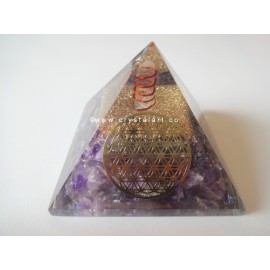 Amethyst Agate Metal Flower of Life Symbol With Point Orgone Pyramid