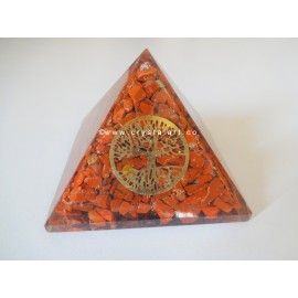 Red Jasper With Metal Tree of Life Symbol Orgone Pyramid