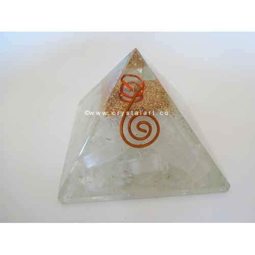 Selenite With Crystal Point Orgone Energy Pyramid