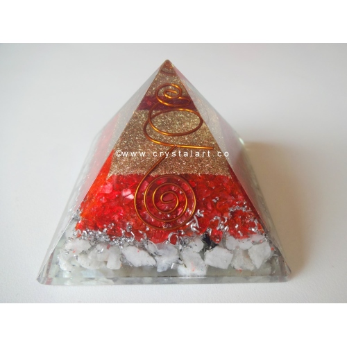 Rainbow Moonstone & Red Carnelian SBB Copper Coil Orgone Pyramid