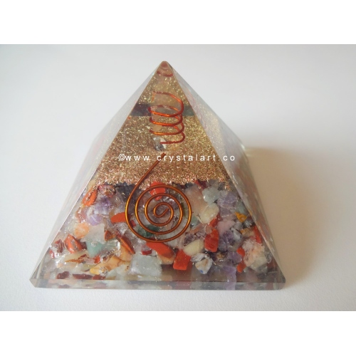 Mix Gemstone With SBB Copper Coil Orgone Pyramid