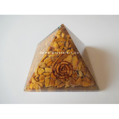 Yellow Aventurine With SBB Copper Coil Symbol Orgone Pyramid