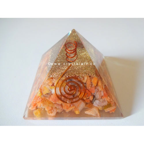 Orange Aventurine With Crystal Point Orgone Pyramid