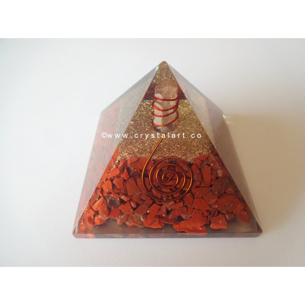 Red Jasper Agate With Crystal Point Orgone Energy Pyramid