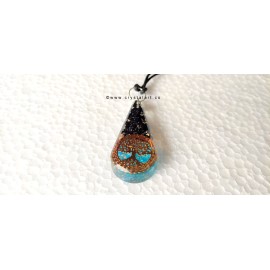 Aqua Crystal and Trourmaline Drop Shape Orgone Pendants