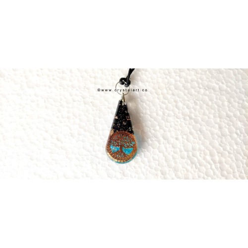 Aqua Crystal and Trourmaline Drop Shape Orgone Pendants