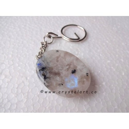 White Rainbow Moonstone Worry Stone Keychain