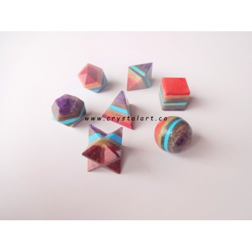 Seven Chakra Bonded Platonic Solid Geometry Sets