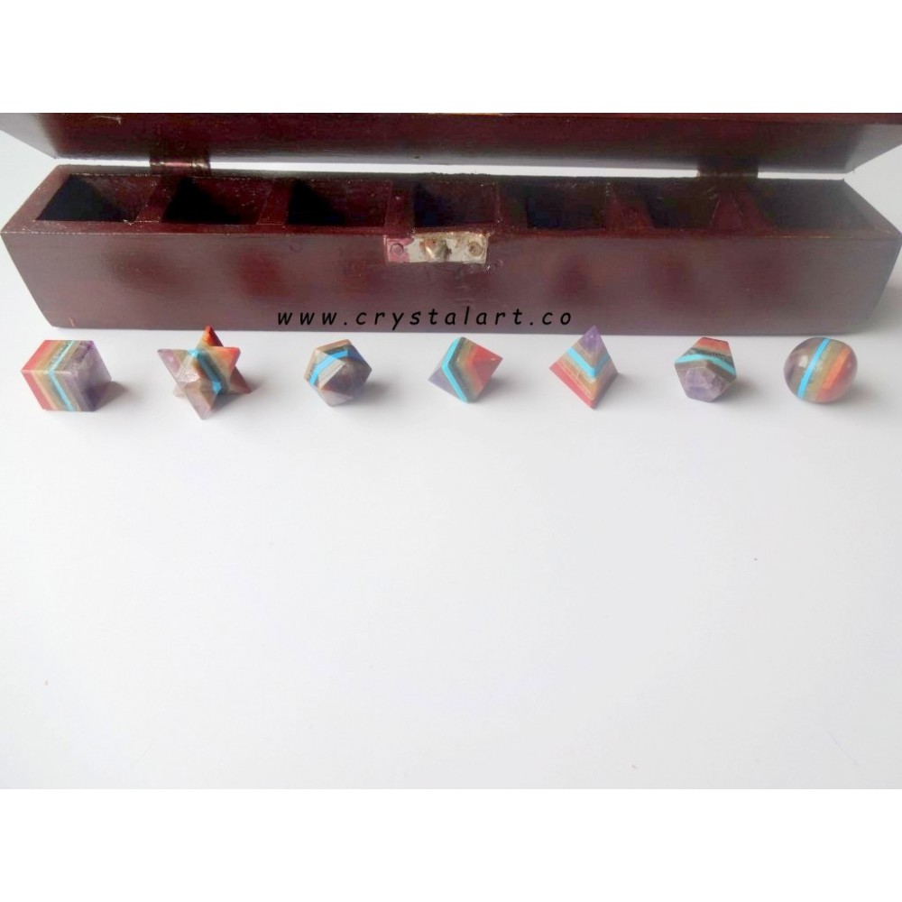 Seven Chakra Bonded Platonic Solid Geometry Sets with case