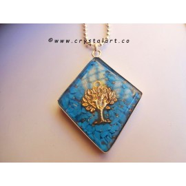 Turquoise Diomand Shape Tree of life Orgone Pendants with Chain