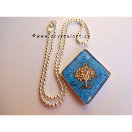 Turquoise Diomand Shape Tree of life Orgone Pendants with Chain