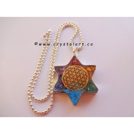 Awesome Seven Chakra Star of David Shape Flower of Life inside Orgone Pendants