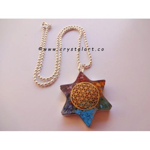 Awesome Seven Chakra Star of David Shape Flower of Life inside Orgone Pendants