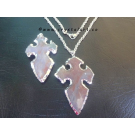 Fangshui Cross Carving Silver plated Arrowhead Pendants with chain