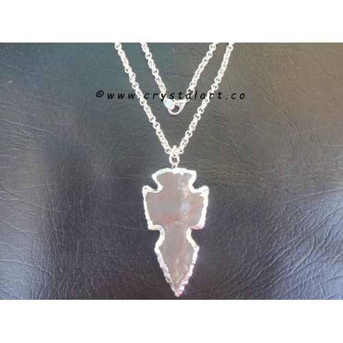 Fengshui Indian Agate Silver plated Arrowhead Pendants with chain