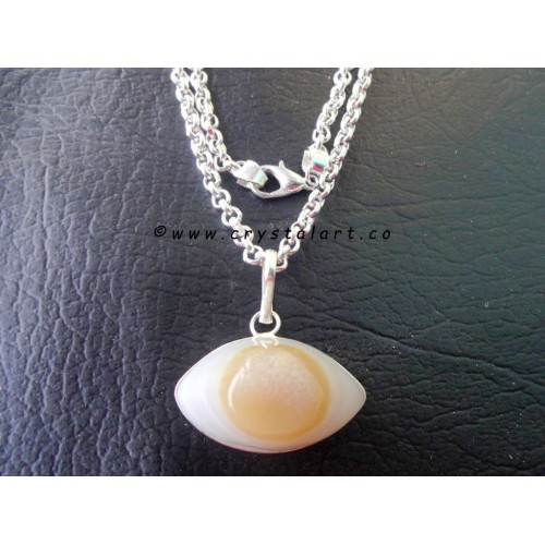 Yellow Banded Stone Cats Eye Silver Plated Pendants