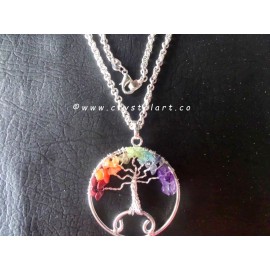 Seven Chakra Stones Tree of Life Pendants with Chain